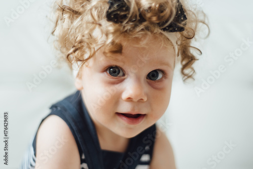 Beautiful Baby Portrait With Blonde Curly Hair Buy This Stock