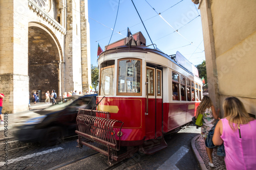 Plakat zabytkowy tramwaj Lizbona Portugalia