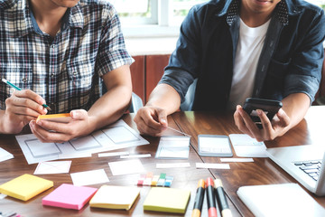 Web designer, UX UI designer planning application for mobile phone