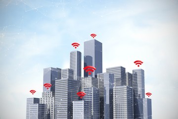 Wall Mural - Composite image of red wifi symbol