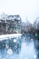 Wall Mural - Strasbourg for Christmas with snow in Alsace, France