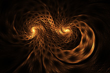 Abstract Intricate Geometric Ornament With Golden Sparkling Spirals On Black Background. Fantasy Fractal Design. Psychedelic Digital Art. 3D Rendering.