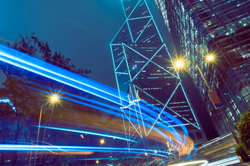 Canvas Print - traffic trails in downtown hong kong,china,asia.