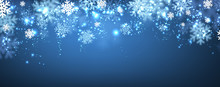 Blue Winter Banner With Snowflakes.