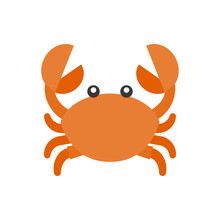 Cute Crab Cartoon Icon, Flat Design Vector