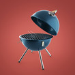 kettle barbecue charcoal grill with folding metal lid for roasting, BBQ render isolated