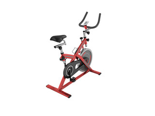 Modern exercise bike red perspective 3d render on white background no shadow