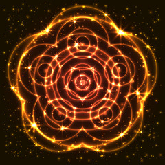 Wall Mural - Bright, shining and glaring abstract mandala. Beautiful decorative cosmic background. Abstract glowing yellow flower. Vector EPS10 file.