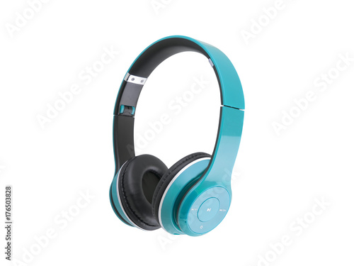 Blue headphones isolated on a white background Poster Mural XXL