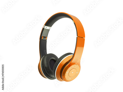 Orange headphones isolated on a white background Poster Mural XXL