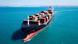 Large container ship at sea - Aerial image
