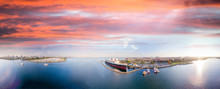 Panoramic Aerial View Of Long Beach And Queen Mary, California