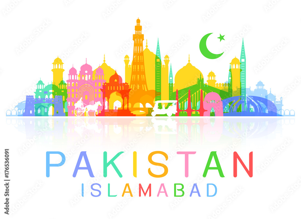 Pakistan Travel Landmarks. - obrazy, fototapety, plakaty 
