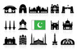 Pakistan Travel Landmarks icon set.