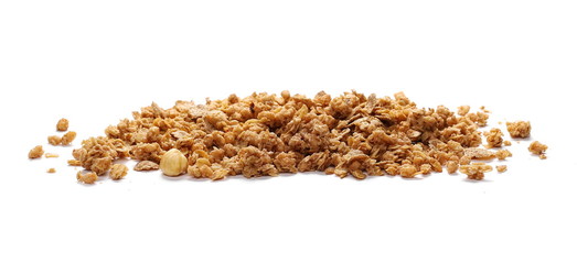 Wall Mural - Crunchy granola, muesli pile with nuts isolated on white background