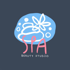 Sticker - Spa and beauty studio logo, emblem for wellness, yoga center, health and cosmetics label, hand drawn vector Illustration