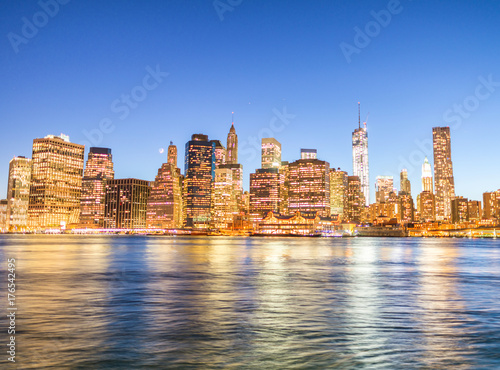 Night panoramic skyline view of Downtown Manhattan Poster