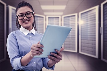 Poster - Composite image of asian businesswoman using tablet