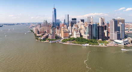 Wall Mural - Helicopter view of Lower Manhattan, New York City