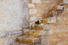 Old Stone Steps On Building Exterior, Provence, France