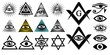 All seeing eye. Illuminati symbols, masonic sign. Conspiracy of elites.The Jewish Star Sign of David. New world order. Vector illustration set