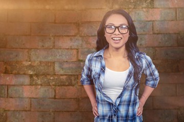 Wall Mural - Composite image of asian woman smiling to the camera