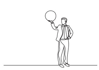 continuous line drawing of business concept - businessman holding globe