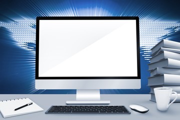 Wall Mural - composite image of image of a desk with computer