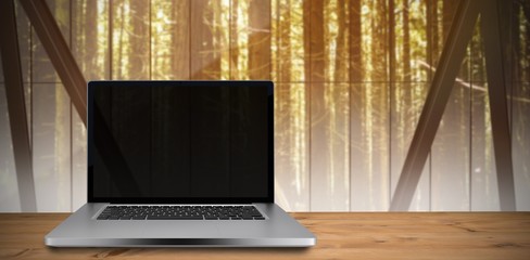 Wall Mural - composite image of desk with laptop
