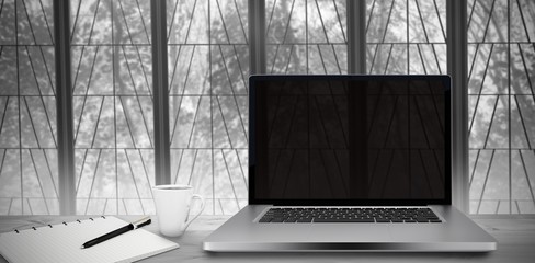 Wall Mural - composite image of desk with laptop