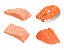 Red Fish Salmon For Sushi Food Menu Vector Illustration Isolated White Background.
