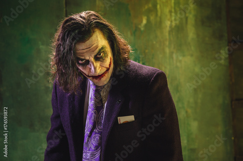 Photo  Bloody Halloween theme: crazy joker face