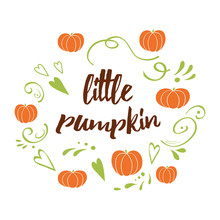 Little Pumpkin - Baby Shower Hand Drawn Fall Design With Green Cute Ornament