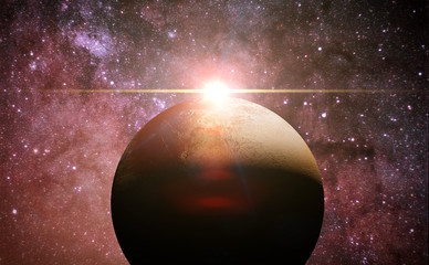 Wall Mural - dwarf planet pluto in front of the colorful milky way galaxy and the sun