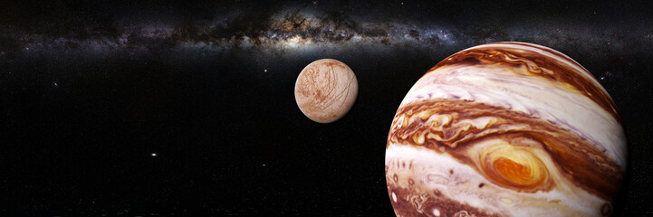Wall Mural - jupiter's moon europa and the planet jupiter and the milky way galaxy