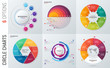 Collection of vector circle chart infographic templates for presentations, advertising, layouts, annual reports. 6 options, steps, parts.