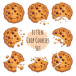 Vector chocolate crumbs chips isolated on white background. Homemade choco chip cookies vector illustration