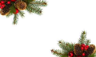 christmas decoration. christmas wreath of cones spruce, branch spruce tree, red berry, christmas red