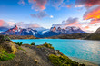 Torres del Paine over the Pehoe lake, Patagonia, Chile - Souther