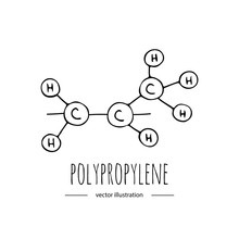 Hand Drawn Doodle Polypropylene Chemical Formula Icon. Vector Illustration. Cartoon Molecule Element. Sketch Polymer Molecular Structure Plastic Scientific Formula Isolated On White Background
