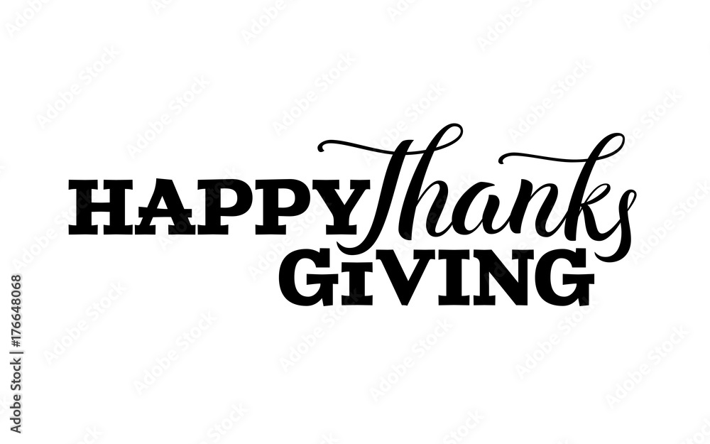 Happy thanksgiving day hand drawn lettering label in black color ...