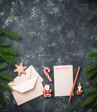 Christmas Background. Letter  For Santa And Gingerbread Cookies 