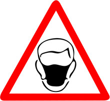 Safety Sign, Wear Dust Protection Mask Job Security Sign.Be Sure To Use Dust Nose Mask Warning. Red Prohibition Warning Symbol Sign On White Background.