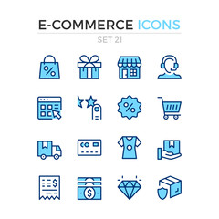 Wall Mural - E-commerce icons. Vector line icons set. Premium quality. Simple thin line design. Modern outline symbols, pictograms