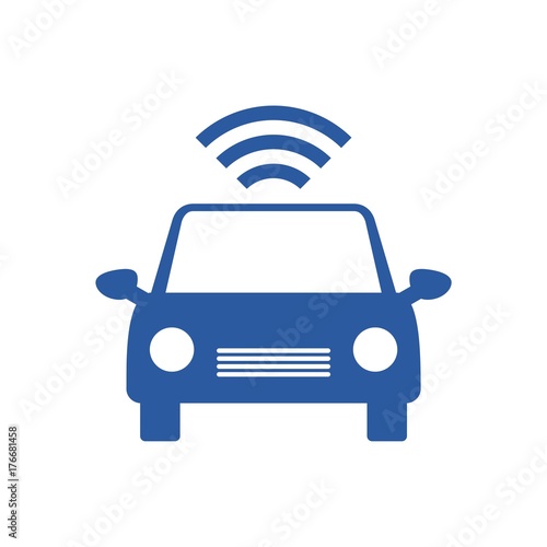 The Connected Car. Smart car icon with wireless connectivity symbol