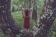 © allenkayaa - Pretty girl in red dress in a summer forest in the mountains