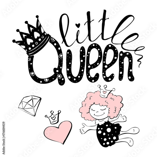 Photographie Vector illustration of little Queen text for girls clothes