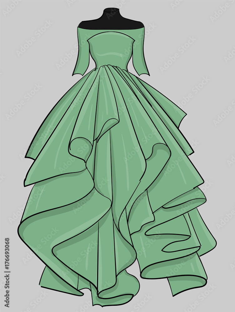 Pale green dress with a long puffy skirt eps 10 illustration Stock Vector |  Adobe Stock