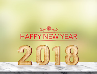 Leinwandbilder - Happy new year 2018 (3d rendering) on marble table at green abstract background,holiday greeting card.