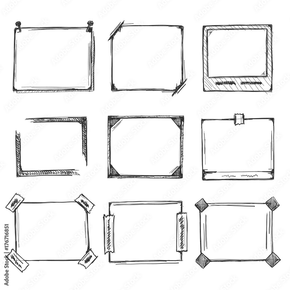 Sketch of hand drawn frame set, template design element, Vector ...